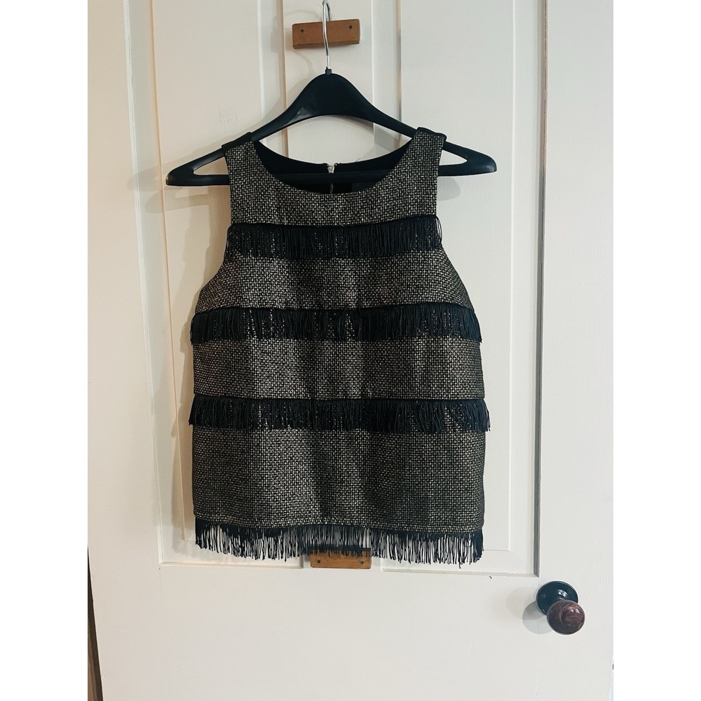 Anthropologie Womens Top Sunday in Brooklyn Small Fringed Gold Lined Full Zip